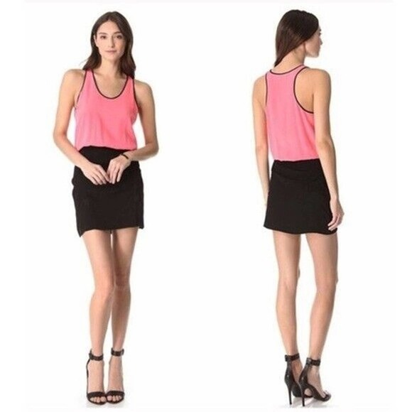 Diane von Furstenberg Lorrane Color Block Ruched SkirtBlack and Pink Dress Sz 2 - Picture 1 of 11